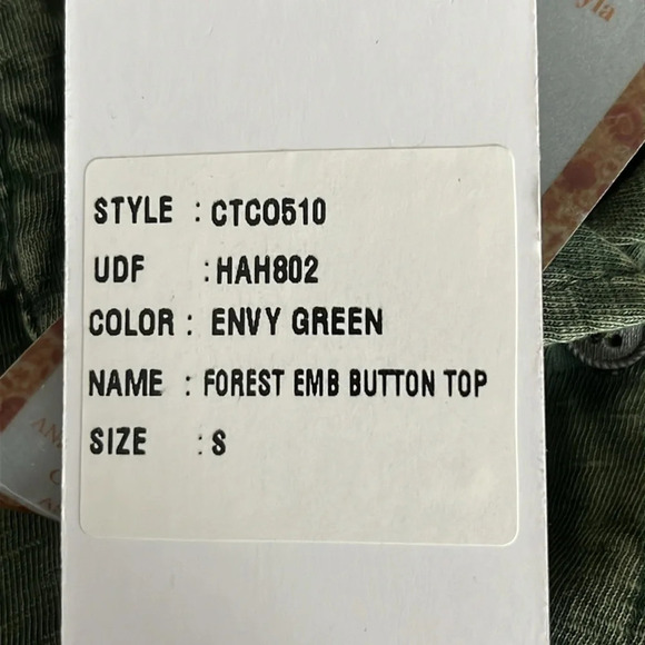 Caite Forest Embroidered Cotton Button Top in Envy Green - NEW - Size Small - Picture 8 of 10